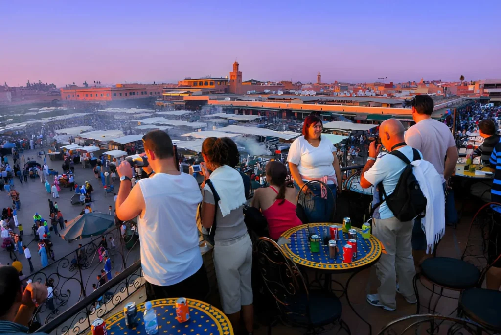 Sunset view over Jemaa el-Fnaa Marrakec
